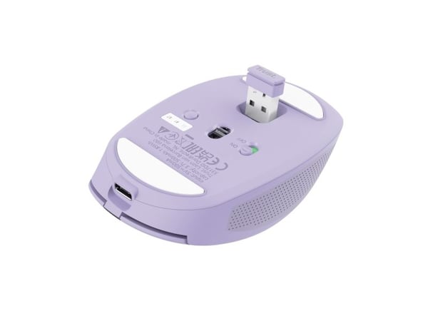 Trust Ozaa - Mus - compact, multi-device - høyrehendt - optisk - 6 knapper - trådløs - 2.4 GHz, Bluetooth - USB trådløs mottaker - purpur