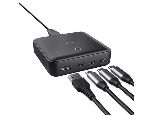 Trust Maxo - Strømadapter - 100 watt - 5 A - Power Delivery 3.0 + PPS - 4 utgangskontakter (3 x USB-C, USB) - svart - Europa