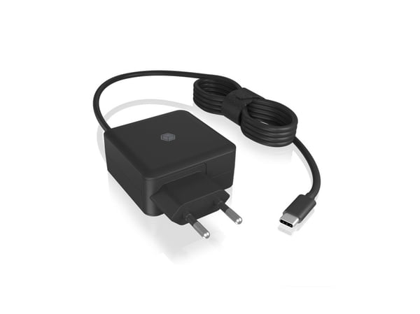 ICY BOX IB-PS111-PD - Strømadapter - 65 watt - 3 A - PD 3.0 (USB-C) - svart - Europa