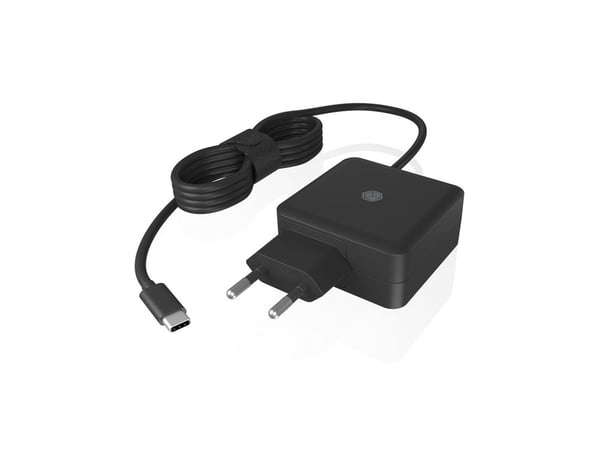 ICY BOX IB-PS111-PD - Strømadapter - 65 watt - 3 A - PD 3.0 (USB-C) - svart - Europa