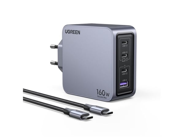 Ugreen Nexode Pro series - Strømadapter - GaN - 160 watt - PD 3.1/PPS, QC 4.0, Super Charge, Apple Fast Charge - 4 utgangskontakter (3 x USB-C, USB...