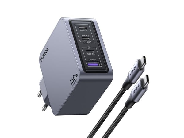 Ugreen Nexode Pro series - Strømadapter - GaN - 160 watt - PD 3.1/PPS, QC 4.0, Super Charge, Apple Fast Charge - 4 utgangskontakter (3 x USB-C, USB...