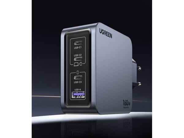 Ugreen Nexode Pro series - Strømadapter - GaN - 160 watt - PD 3.1/PPS, QC 4.0, Super Charge, Apple Fast Charge - 4 utgangskontakter (3 x USB-C, USB...