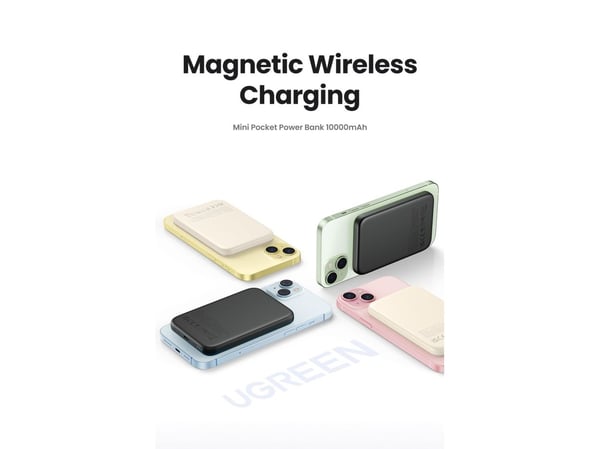 Ugreen - Trådløs nødlader - magnetisk - 10000 mAh - 37 Wh - 20 watt - 3 A - PD 3.0, PD 2.0, QC 3.0, QC 2.0, Apple 2.4A, USB BC 1.2 (24 pin USB-C) -...