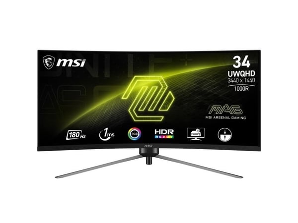 MSI MAG 345CQRDE - LED-skjerm - gaming - kurvet - 34" - 3440 x 1440 UWQHD @ 180 Hz - VA - 300 cd/m² - 3000:1 - 1 ms - 2xHDMI, DisplayPort - svart