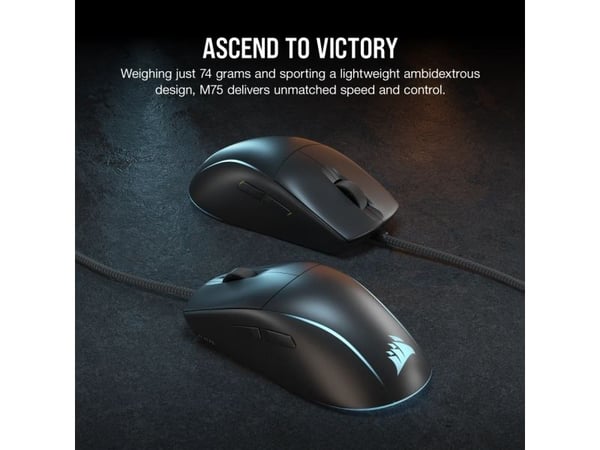 CORSAIR M75 - Mus - lett, RGB - høyre- og venstrehåndet - optisk - 8 knapper - kablet - USB