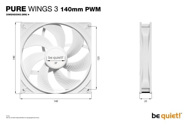 be quiet! Pure Wings 3 - Kabinettvifte - PWM - 140 mm - hvit