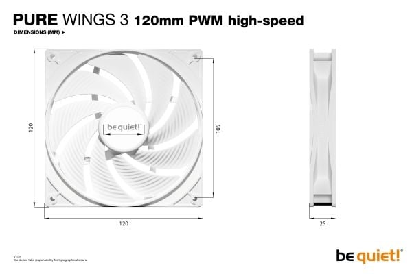 be quiet! Pure Wings 3 - Kabinettvifte - PWM-høyhastighet - 120 mm - hvit