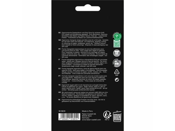 Faber-Castell Grip Finepen, Svart, Blå, Grønn, Rød, 0,4 mm, Fint, Trekant, Metall, Pappeske