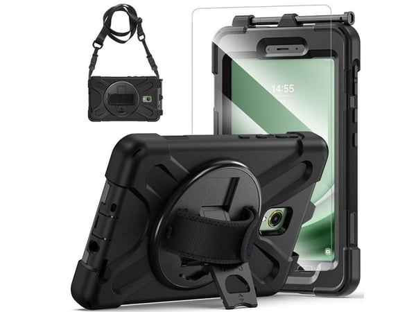 eSTUFF CHICAGO - Baksidedeksel for nettbrett - with screen protector - polykarbonat, silikon - svart - for Samsung Galaxy Tab Active3, Tab Active5