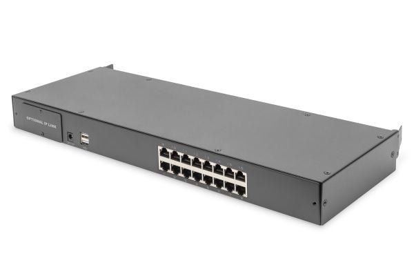 Digitus - KVM-konsoll med KVM-svitsj - 16 porter - US - 19" - kan monteres i rack - 1920 x 1080 Full HD (1080p) @ 60 Hz - 1000:1 - RAL 9005, svart ...