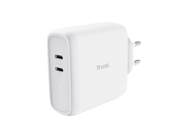 Trust Maxo - Strømadapter - 65 watt - 3 A - PD 3.0 - 2 utgangskontakter (USB-C) - hvit
