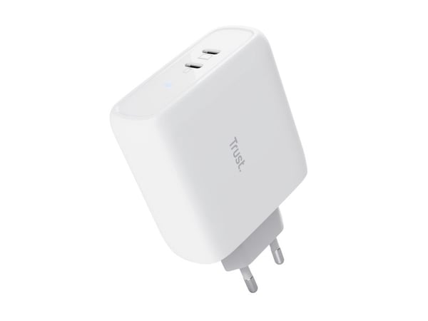 Trust Maxo - Strømadapter - 65 watt - 3 A - PD 3.0 - 2 utgangskontakter (USB-C) - hvit