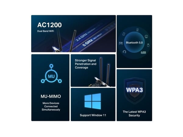 Mercusys MA30E, Intern, Trådløs, PCI Express, WLAN / Bluetooth, 1200 Mbit/s, Svart