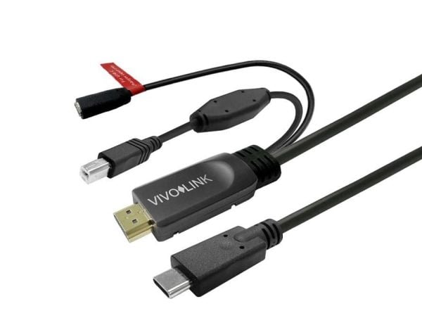 VivoLink - USB-kabelsett - 24 pin USB-C (hann) rett til HDMI, USB Type B, 24 pin USB-C rett - 7.5 m - svart