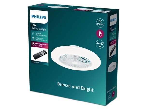 Philips Amigo-taklampe med vifte, 60 + 25 W, Husholdningsvifte, Hvit, Tak, Plast, 57,7 cm, IP20