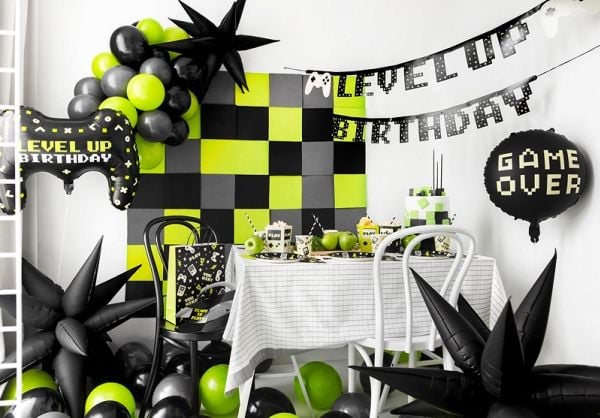 PartyDeco FB226, lekeballong, folie, svart, gul, bilde, fest, universell