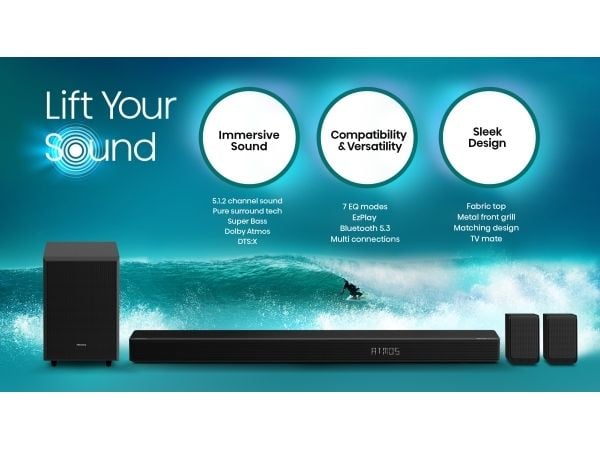 Hisense AX5125H, 5.1.2 kanaler, 500 W, DTS:X, Dolby Atmos, Dolby Digital, Kino, Musikk, Sport, TV, 80 W, 500 W