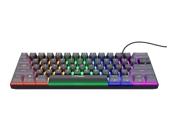 Trust GXT 867 ACIRA - Tastatur - mekanisk - 60% - mini - bakgrunnsbelyst - USB - tastsvitsj: Outemu Red - svart - pappeske