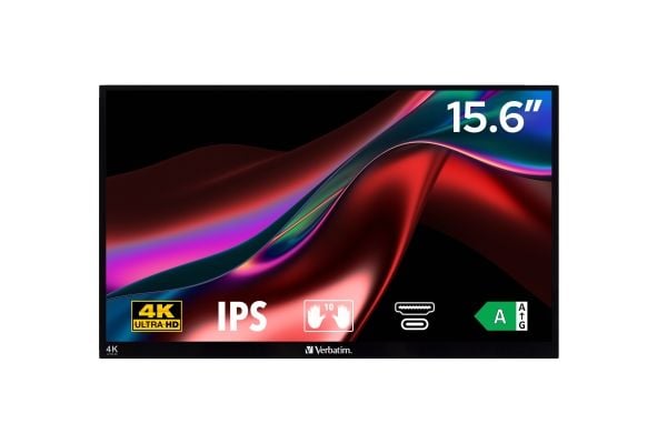 Verbatim PMT-15-4K - LCD-skjerm - 15.6" - portabel - berøringsskjerm - 3840 x 2160 4K - IPS - 350 cd/m² - 1000:1 - 6 ms - HDMI, 2xUSB-C