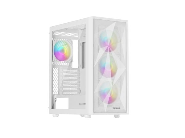 Genesis Diaxid 605 - Midi-tårn - ATX - sidepanel med vindu (herdet glass) - ingen strømforsyning (ATX) - hvit - USB/lyd