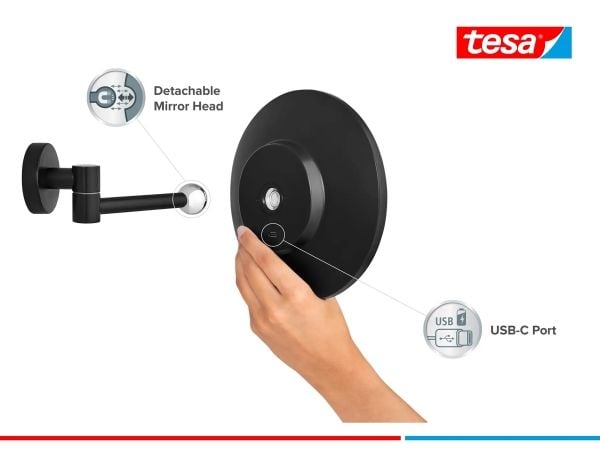 TESA 40612-00000-00, Skruer, Rund, Vegg, Sort, Kromfarget, Rustfritt stål, 5x