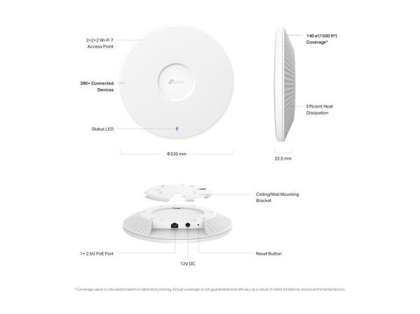 TP-Link Omada EAP772, 2,4 GHz, 5 GHz, 6 Ghz, 9300 Mbit/s, SNMP, SNMPv2, SNMPv3, WPA-Enterprise, WPA-Personal, WPA2-Enterprise, WPA2-Personal,..., 2...