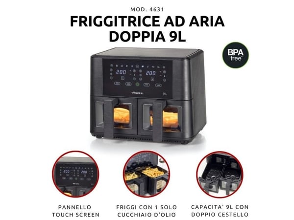 Ariete Ariete 4631/00 Double 9 l 2400 W kuumailmapannu Musta