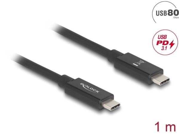 Delock - USB-kabel - USB-C (hann) til USB-C (hann) - Thunderbolt 4 - 48 V - 5 A - opp til 240 W strømforsyningsstøtte, støtte for Power Delivery 3,...
