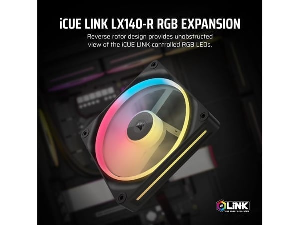 CORSAIR iCUE Link LX140-R RGB-laajennus - tuulettimella varustettu insertti - käänteinen - 140 mm - musta - musta