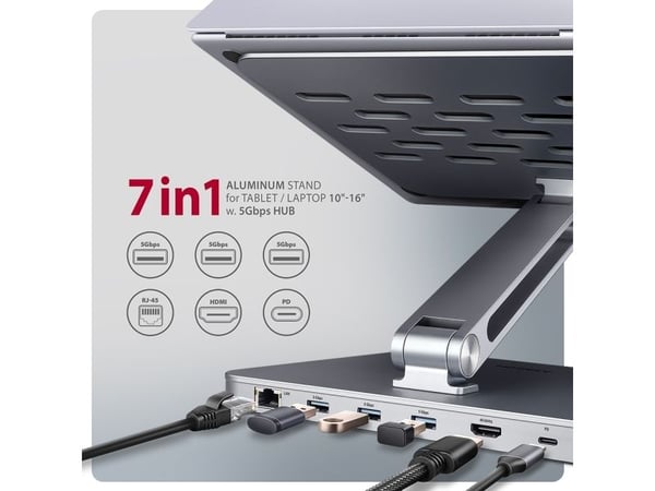 AXAGON HMC-STND - Dokkestasjon + notebookstativ - USB-C 3.2 Gen 1 - HDMI - 1GbE