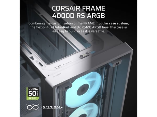 CORSAIR FRAME 4000D RS ARGB - Midi-tårn gaming - utvidet ATX (E-ATX) - sidepanel med vindu (herdet glass) - ingen strømforsyning (ATX) - hvit - USB...