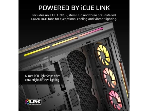 CORSAIR iCUE LINK 5000T LX RGB - Mid tower gaming - utvidet ATX (E-ATX) - sidepanel med vindu (herdet glass) - ingen strømforsyning (ATX) - svart -...