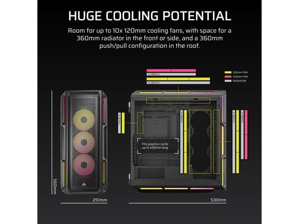 CORSAIR iCUE LINK 5000T LX RGB - Mid tower gaming - utvidet ATX (E-ATX) - sidepanel med vindu (herdet glass) - ingen strømforsyning (ATX) - svart -...
