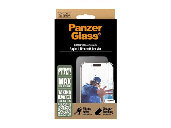 PanzerGlass - Skjermbeskyttelse for mobiltelefon - ultrabred passform - glass - rammefarge svart - for Apple iPhone 16 Pro Max