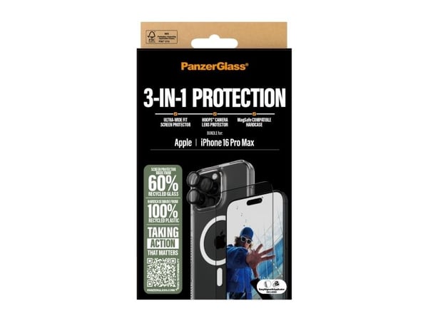 PanzerGlass ® 3-in-1 Protection Bundle iPhone 16 Pro Max, Apple, Apple - iPhone 16 Pro Max, Tørr påføring, Ripebestandig, Sjokkresistent, Gjennomsi...