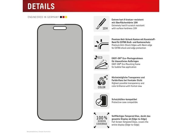 Displex 02017, Apple, iPhone 16 Plus, Tørr påføring, Skittbestandig, Slagbestandig, Ripebestandig, Svart, Gjennomsiktig, 1 stykker