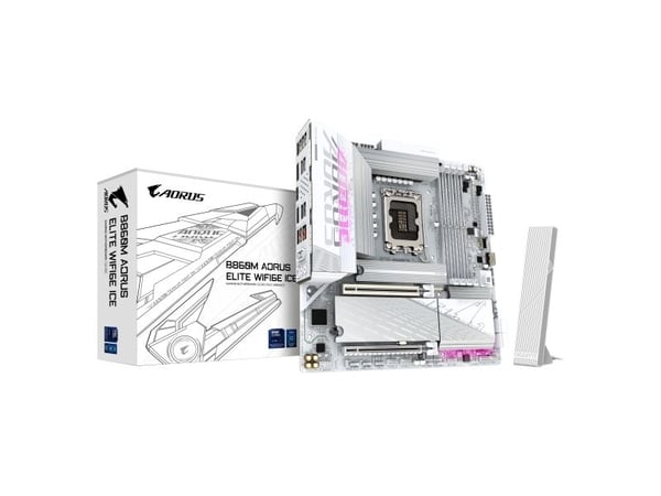AORUS B860M ELITE WIFI6E ICE - Hovedkort - micro ATX - LGA1851-sokkel - AMD B850 Chipset - USB4, USB-C 3.2 Gen2, USB 3.2 Gen 2, USB 3.2 Gen 1 - Blu...