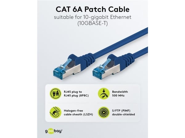 Goobay 67536, 5 m, Cat6a, S/FTP (S-STP), RJ-45, RJ-45, Blå