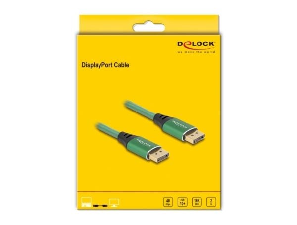 Delock - DisplayPort-kabel - DisplayPort (hann) til DisplayPort (hann) - DisplayPort 2.1 - 2 m - gullbelagte kontakter, 16 K 60 Hz (15 360x8640) st...
