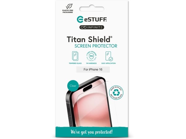eSTUFF Titan Shield Infinite - Skjermbeskyttelse for mobiltelefon - glass - for Apple iPhone 16