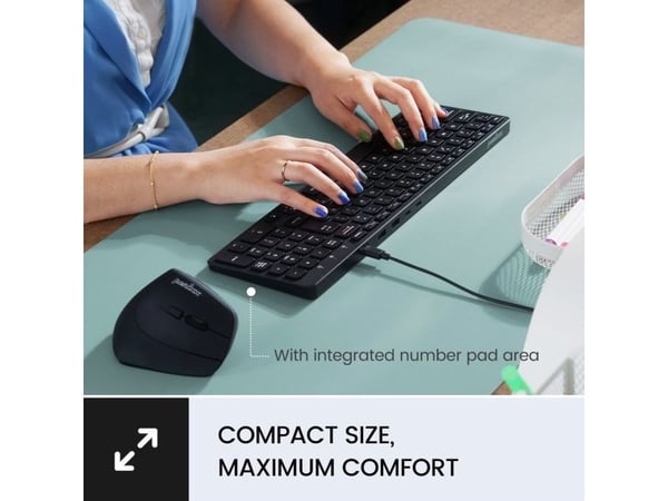 Perixx langallinen näppäimistö PERIBOARD-215 saksinäppäimistö, erittäin litteä, musta, 4x HUB (2x USB-A, 2x USB-C)