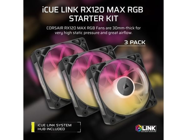 CORSAIR iCUE Link RX120 MAX RGB Starter Kit - Kabinettvifte - 120 mm - svart (en pakke 3)