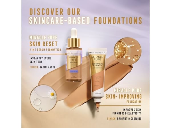 Max Factor Miracle Pure 2in1 hudtilbakestilling, dråpeflaske, flytende, sensitiv hud, toning, lys, lys, beige