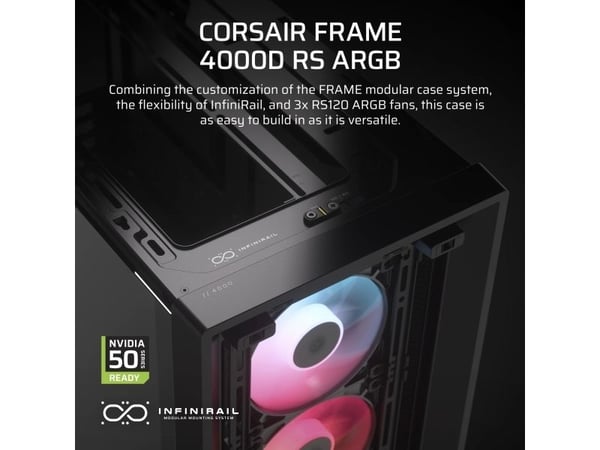 CORSAIR FRAME 4000D RS ARGB - Midi-tårn gaming - utvidet ATX (E-ATX) - sidepanel med vindu (herdet glass) - ingen strømforsyning (ATX) - svart - US...