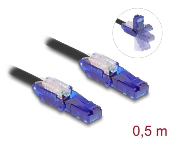 Delock - Nettverkskabel - RJ-45 (hann) vinklet til RJ-45 (hann) vinklet - 50 cm - 6 mm - UTP - CAT 6 - halogenfri - svart