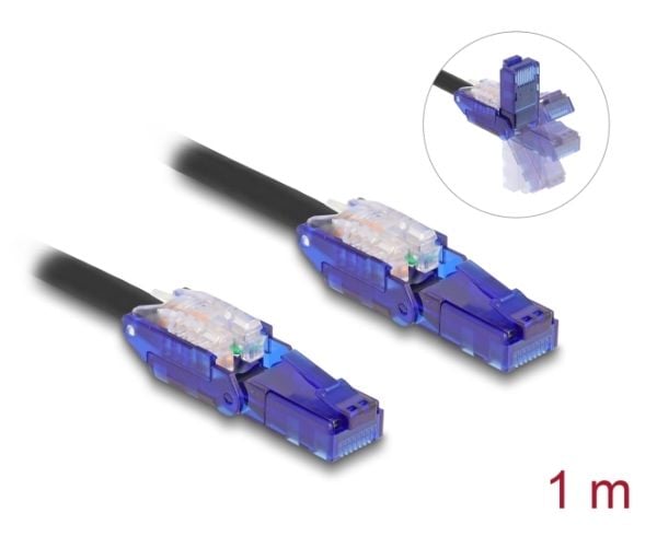 Delock - Nettverkskabel - RJ-45 (hann) 90° up-rotating to 90° down-rotating til RJ-45 (hann) 90° up-rotating to 90° down-rotating - 1 m - 6 mm - UT...