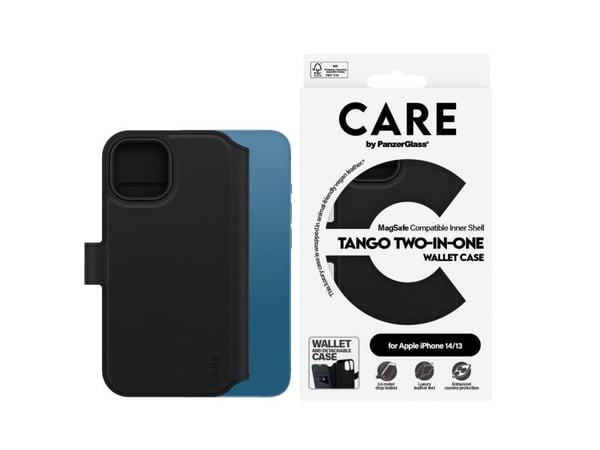 CARE by PanzerGlass Tango - Flipdeksel for mobiltelefon - 2-i-1 lommebok - termoplastisk polyuretan (TPU), polyuretan (PU) - for Apple iPhone 14