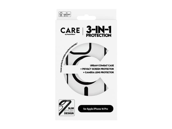 PanzerGlass ® | CARE by ® Flagship 3-in-1 Privacy Bundle iPhone 16 Pro, Apple, Apple - iPhone 16 Pro, Tørr påføring, Ripebestandig, Sjokkresistent,...