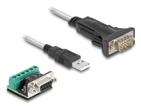 Delock - USB / serielt kabelsett - USB (hann) til DB-9 (hann) - USB 2.0 / EIA-422/485 - 5 V - 50 cm - tommelskruer - gjennomsiktig